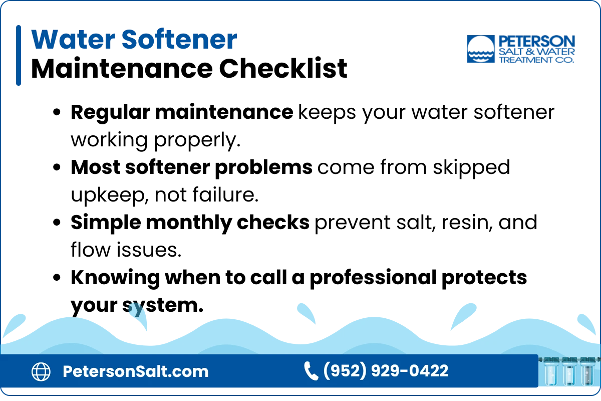 water softener maintenance checklist - An infographic